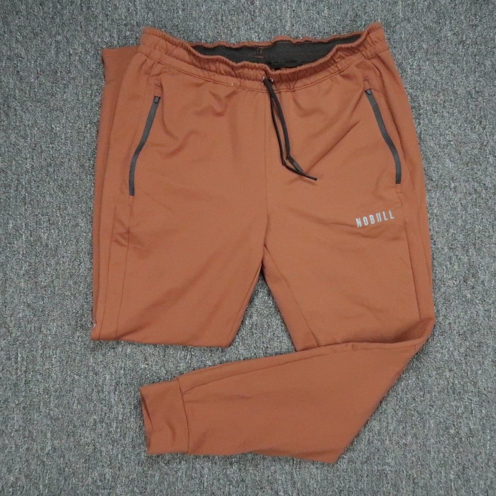 NOBULL Pants Mens Large Rust Brown Tapered Jogger Athletic Stretch Zip Pocket